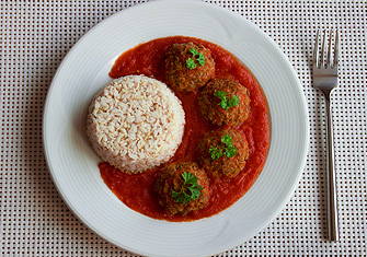 Lentil "Meatbals" With Tomato Sauce And Basmati Rice